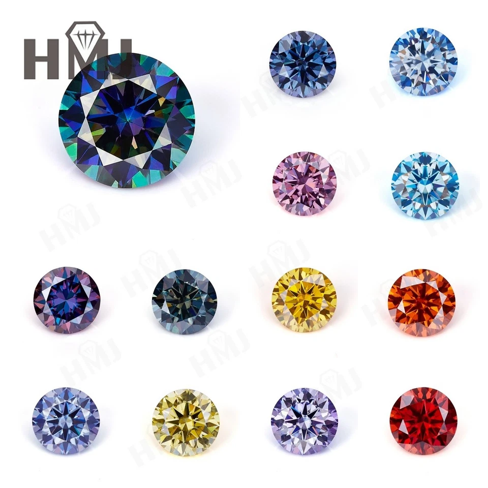 Loose Moissanite Stone Round Rainbow Purple Color For Jewelry W. GRA Certificate - Image 1 of 4