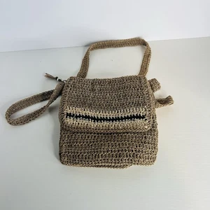 Häkel Crossbody Schultertasche Handtasche Strick braun 2 Fächer Damen - Bild 1 von 5