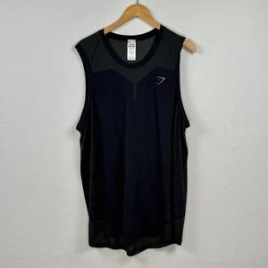 Gymshark Mens Mesh Inset Apex Seamless Sleeveless Tank Shirt Top Black Gray 2XL - Picture 1 of 7
