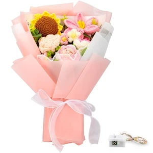 Completed Crochet Flower Bouquet, Pink Handmade Knitted Bouquet, Crochet Bouq... - Picture 1 of 6