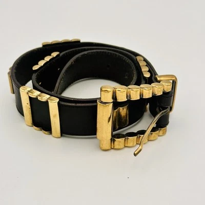 Linea Pelle by Mina Black Leather Belt with Gold Accents - Image 1 of 4