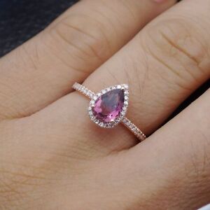 Solid 10k Rose Gold Engagement Wedding 1ct Tourmaline Diamonds Gemstone Ring  