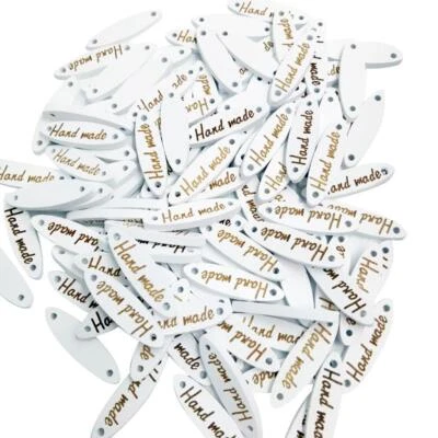 100 Stück weiße handgefertigte Etiketten geformte Holzknöpfe Etiketten für Scrapbooking - Bild 1 von 4
