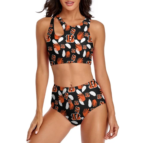 Cincinnati Bengals 2-piece Swimsuit Womens Print Beach Swimwear with Chest Pad Cover
