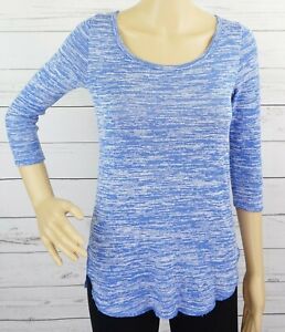Hollister Knit Top Womens XS Blue Striped Heather 3/4 Sleeve High Low Stretch
