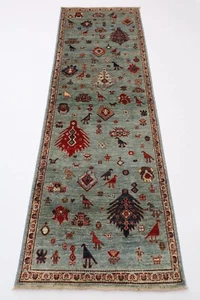 8 ft Hallway Tribal Animal Runner Rug Afghan Hand Knotted Wool Bedroom Rug - Picture 1 of 5