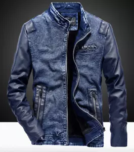 Chaqueta vaquera delgada de costura para hombre abrigo de vaquero motocicleta jeans ropa de abrigo tendencias - Imagen 1 de 10