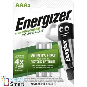 2 ENERGIZER ACCU RECHARGEABLE POWER PLUS AAA HR03 BATTERIES 1.2V 700mAh 2BL NEW