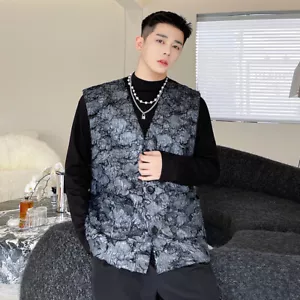 Spring Fashion Ins Vest Mens Handsome Street Grey Coated Glossy Vest Hairstylist - Picture 1 of 20
