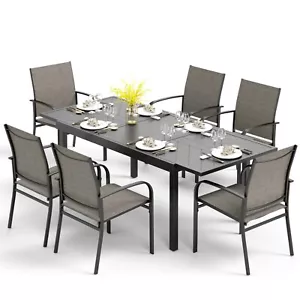 7 Piece Outdoor Dining Set with Expandable Table Patio Table Chair Set - Picture 1 of 9