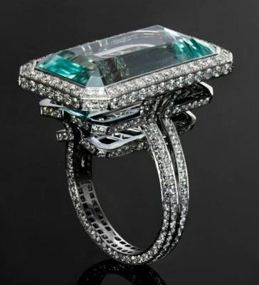 25ct Cocktail Party Ring inspired 925 Sterling Silver Emerald Halo Jewelry  - Image 1 of 2