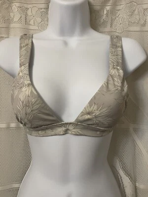 LA Hearts Fixed Triangle Bikini Top Gray Cream Floral XS GUC - Image 1 of 4