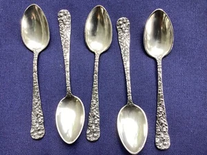 5 Vintage Steiff Sterling Silver Chrysanthemum Pattern 5 3/4 in. Tea Spoons 205g - Picture 1 of 11