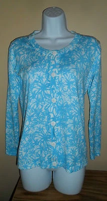 Blue White Floral Print Women's Cardigan Button Up Sweater XS - Image 1 of 4