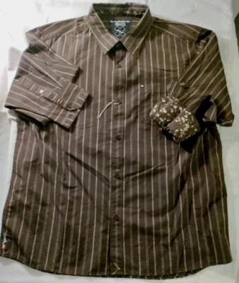 Men Quiksilver Brown Polyester Cotton Stripe Long Sleeve Dress Shirt XL TG NWOT - Image 1 of 4