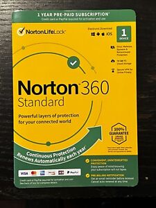 Norton 360 Standard 2024, 1 Device (PC Mac Android iOS) 1 Year (Sealed Key Card)