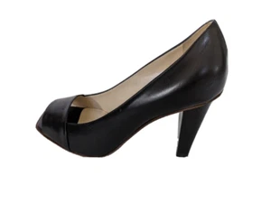 Jil Sander Italy Black leather square open toe heel Pump 37.5 New - Picture 1 of 6