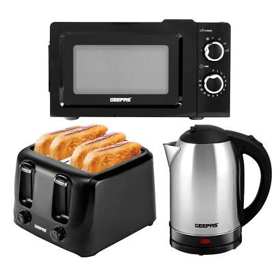 1.8L Electric Jug Kettle 4 Slice Bread Toaster & Microwave Oven Kitchen Set - Image 1 of 4