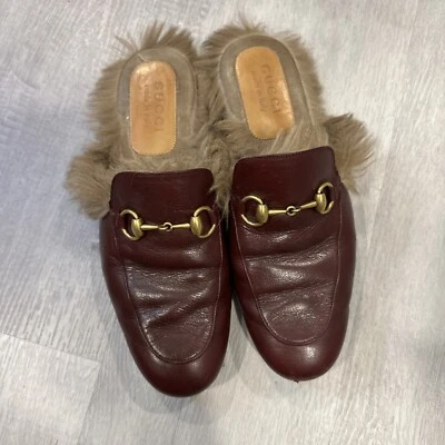 Gucci Burgundy Leather Princetown Fur - Image 1 of 3