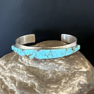 Pulsera con incrustación de plata esterlina navajo azul turquesa #8 15062 para hombre - Imagen 1 de 12