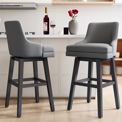 26" Fabric Bar Stools Set of 2/4 Counter Height Bar Stools Swivel Kitchen Chairs - Image 1 of 4