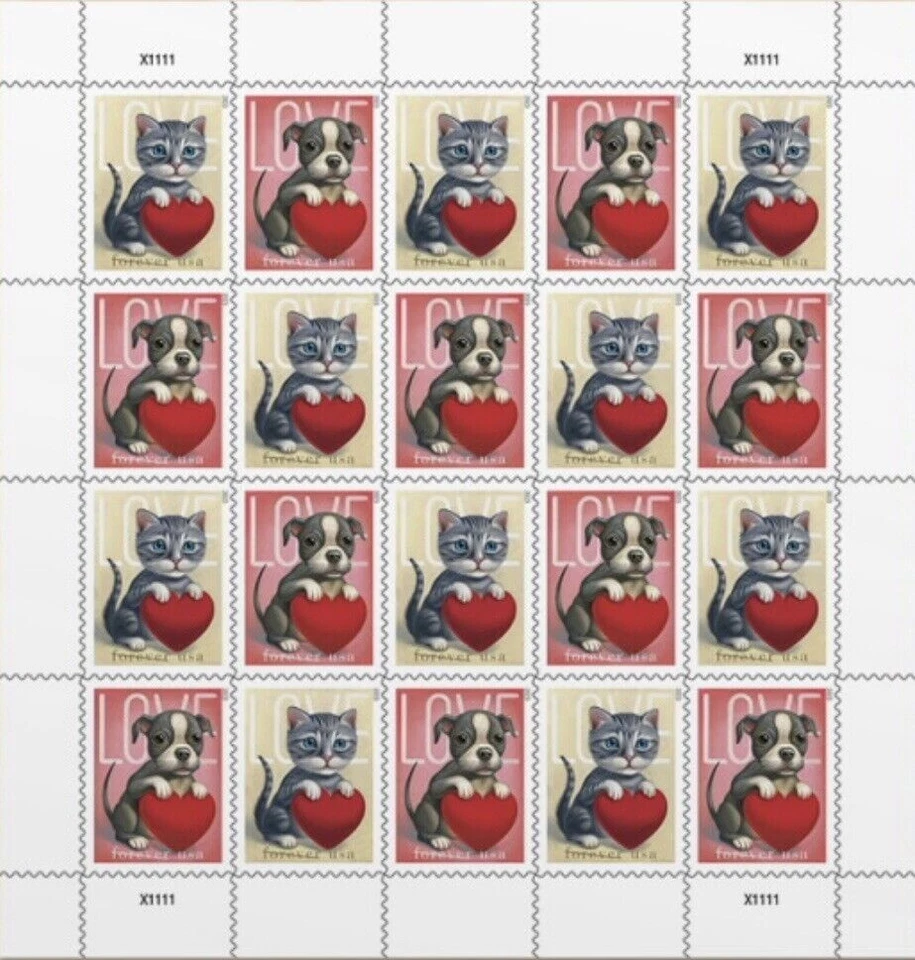 US Love Kitty Puppy Forever Stamp Sheet  Scott #5745-5746 5746b - Image 1 of 1