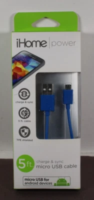 IHome BLUE 5 ft Charge And Sync Micro USB Cable For Android Devices LQQK - Image 1 of 4