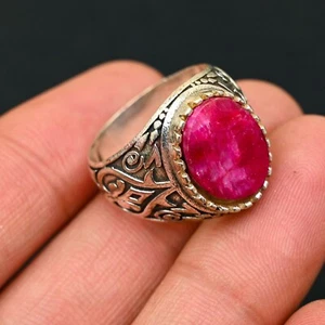 Pink Raby Men's Ring 925 Sterling Silver Handmade-Statement Ring All Size-BJ186 - Picture 1 of 3