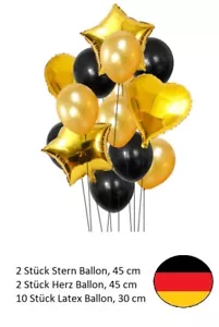 Gelb Schwarz Gold Folie Luftballons Set Helium Stern Herz Geburtstag Party - Bild 1 von 1