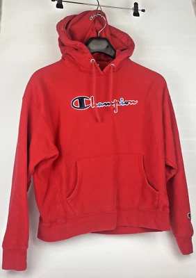 Vintage Champion Reverse Weave Hoodie – XL Red – Raised Multicolor Logo - Image 1 of 4