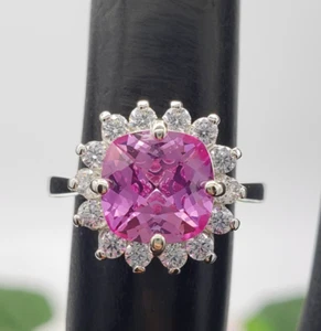 Zertifizierter natürlicher rosa Saphir Diamantring 5,05 kt Kissenschliff 18 K Weißgold - Bild 1 von 13