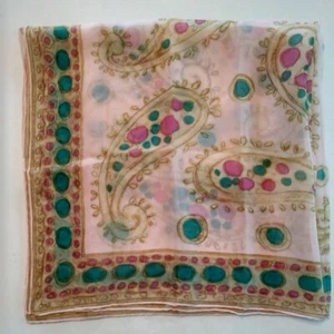 1950-60er Jahre Damen Chiffon Paisley rosa türkis Schal 28 Zoll Synthetik Seide weich - Bild 1 von 8