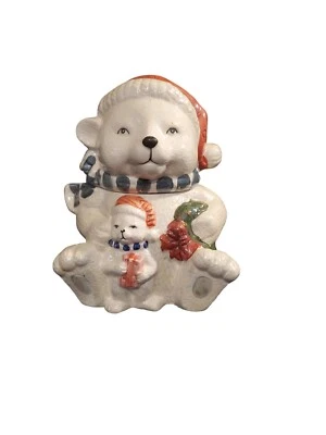 De colección Vacaciones Navidad Invierno Oso Polar Galleta Caramelo Tarro Sombrero de Santa 7.5" Foto 1 de 4