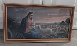 Impresión artística enmarcada vintage de Mataloni Giovanni Jesús el Buen Pastor con ovejas 16x9 - Imagen 1 de 3