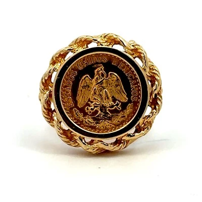 1945 Dos Pesos Framed 14K Yellow Gold Ring 5.6grams Size 7.25 - Image 1 of 4