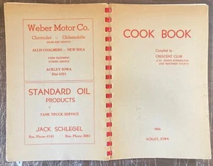 VINTAGE 1946 ACKLEY IOWA ST JOHN'S EVANGELICAL CHURCH CRESCENT CLUB COOKBOOK - Picture 1 of 5