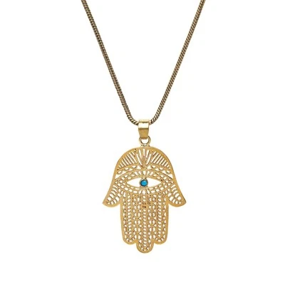 81stgeneration Messing Turkis Filigree Hamsa Fatima Hand Hangende Halskette - Bild 1 von 3