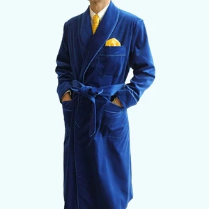 Men's Blue Smoking jacket Gowns Designer Party Wear Long Coat - Picture 1 of 5
