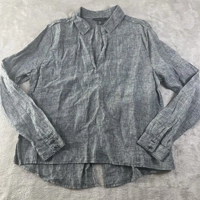 Camisa Saks Fifth Avenue Mujer Grande Lino Henely Túnica Top Coastal Lagenlook Foto 1 de 4