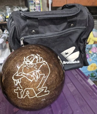 Винтажный 2000 Warner Bros Taz Brunswick бронзовый металлический хлопья мяч для боулинга и сумка - Изображение 1 из 4