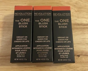 Lot Of 3 Revolution THE ONE BLUSH STICK Matte Rush For Cheeks Or Lips SEALED - Picture 1 of 3