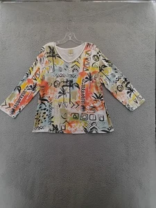 Jess & Jane Baumwolltop tropisches Palmenmuster Strassdetail Damen L USA - Bild 1 von 14