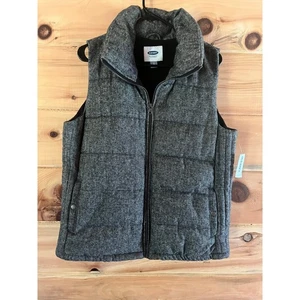 NWT! Old Navy Women's Grey Herringbone Vest. Polyester/wool. Size Large - Picture 1 of 7