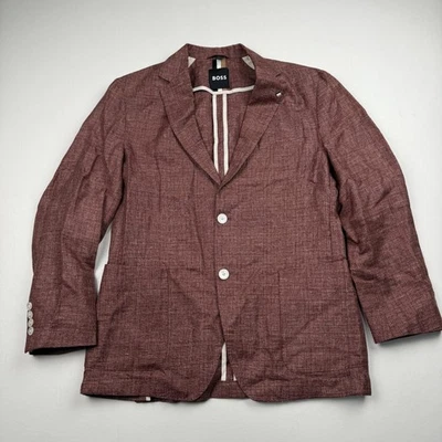 BOSS Blazer Mens 40 Red Burgundy Two Button Unlined Casual Linen Jacket - Image 1 of 4