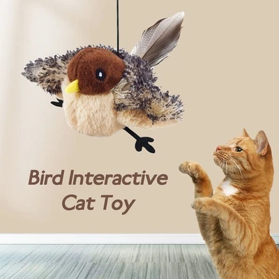 New Cat Toy Flapping Wings Sparrow Catnip Toys Vivid Chirping Bird Toys - Image 1 of 4