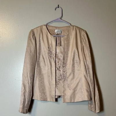 Chaqueta De Colección Adrianna Papell 14P Rosa Suave Seda Floral Lentejuelas Fiesta Boda Foto 1 de 4