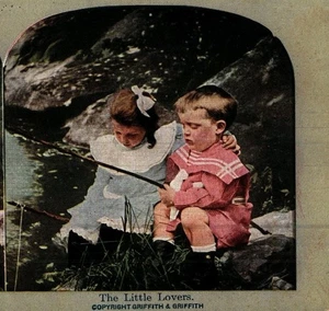 C.1900 Hand-Colored Stereoview Card – “The Little Lovers” – Griffith & Griffith - Picture 1 of 3