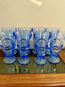Fostoria Argus BLUE Henry Ford Museum HFM Iced Tea Glasses Goblets -  Set Of 8 - Picture 1 of 4