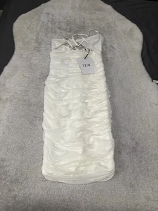 Leau Womens White Ruched Mesh Bodycon Dress Wedding Party Size XL - Picture 1 of 10