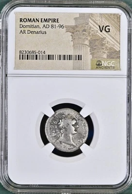 Emperor Domitian 81-96 AD Graded Silver Denarius Genuine NGC Ancient Roman Coin - Image 1 of 4